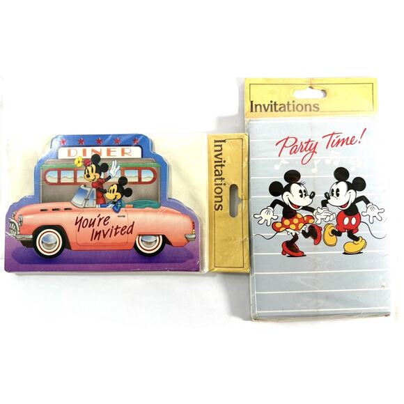 NIP Vintage Disney Gibson Mickey Minnie Set Of Two 8 Pack Party Invitations - Picture 1 of 5
